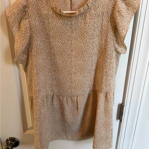 Beige Printed Short Sleeve Peplum Top